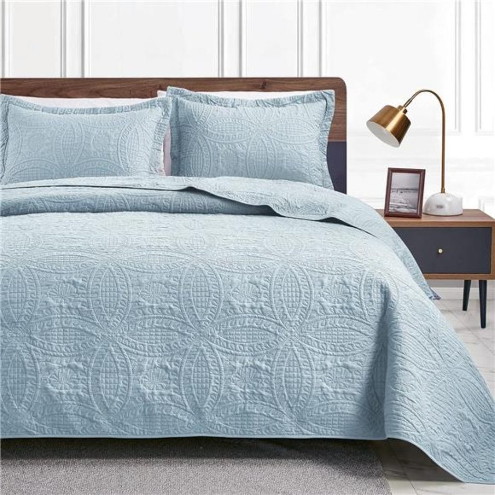 Quilts for Queen Bed Spa-Blue Bedspreads - Soft Summer Lightweight Microfiber